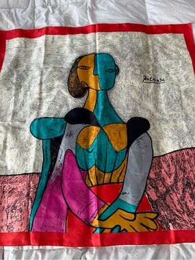 Vintage Pablo Picasso Silk Scarf Abstract Art 33.5” X 34”
